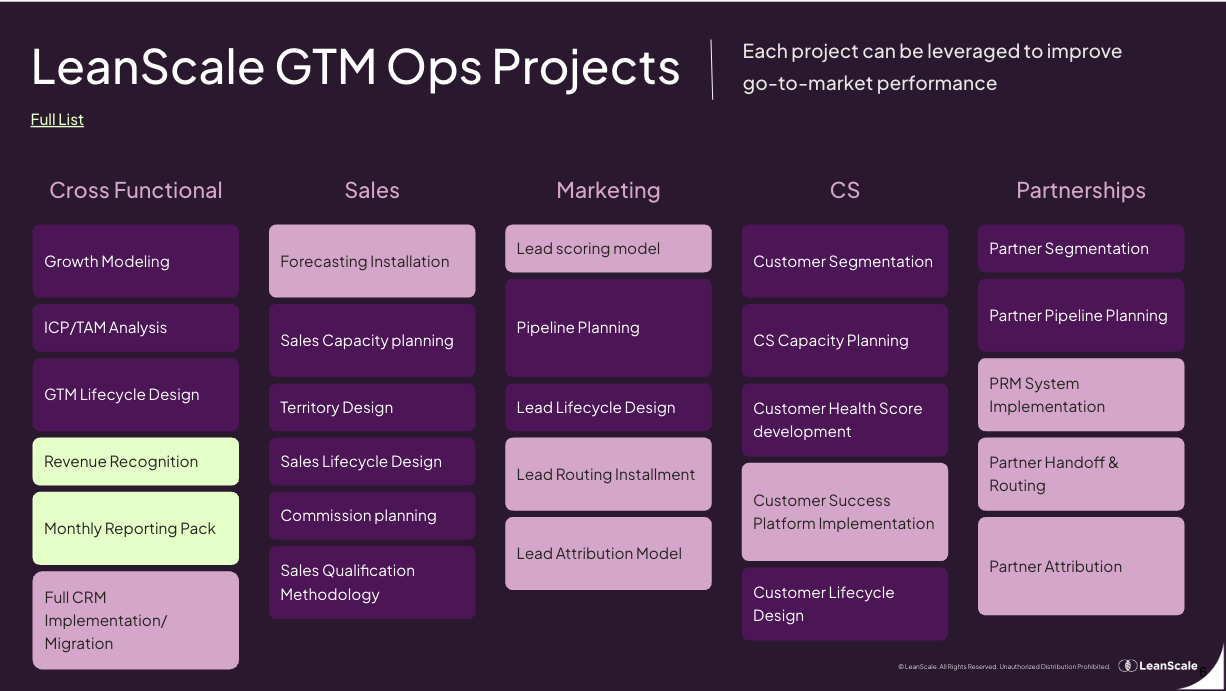 LeanScale GTM Ops Projects by Function